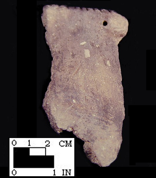 Keyser rim sherd with perforated node/lug from the Hughes site, 18MO1-SI Cat.# 392275-Courtesy of the Smithsonian Institution, Museum of Natural History, Department of Anthropology.